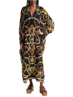 Camilla Coast to Coast Long Sleeve Silk Crepe Caftan | Size S/M